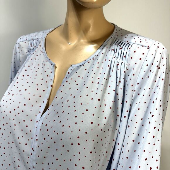 Collective Concepts Womens Blue Red Polka Dot Blouse Split Neck Popover Size XL - Picture 2 of 10